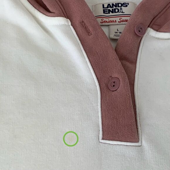 Lands End Serious Sweats Hoodie Women L 14-16 White Pink Pullover Colorblock - Picture 4 of 7